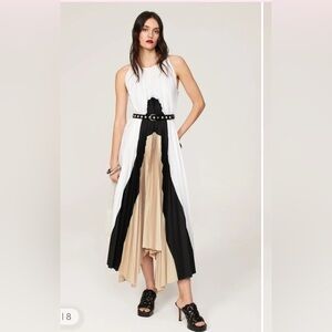 Bibhu Mohapatra Chic Black and White Maxi pleated Dress with Tan Accents size 16